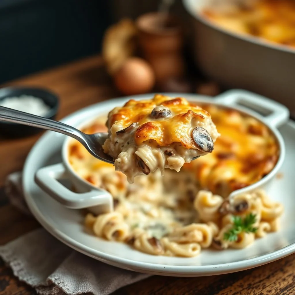 Chicken Mushroom Creamy Pasta Bake