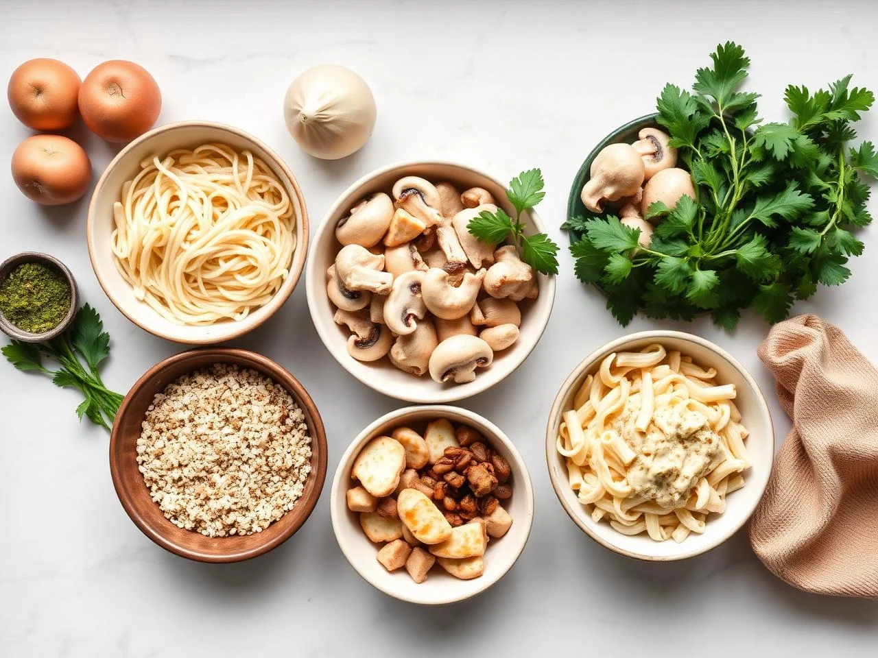 Ingredients for Chicken Mushroom Creamy Pasta Bake