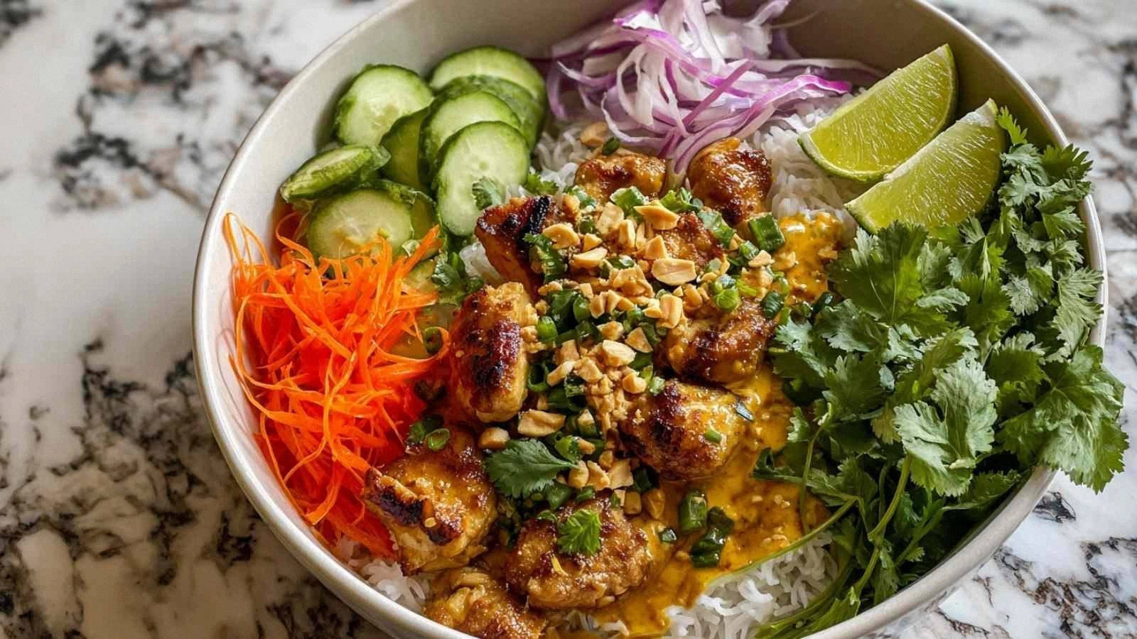 Chicken Satay Spring Roll Bowl