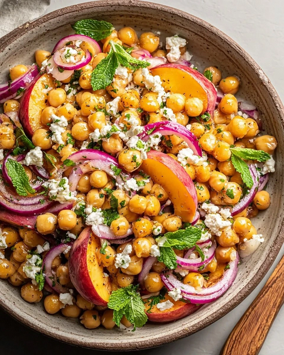 Chickpea Peach Salad with Honey Lime Dressing