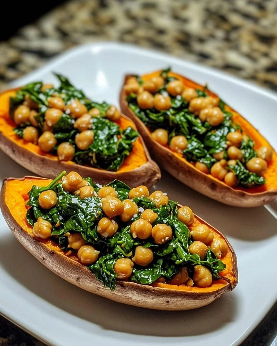 Chickpea Spinach Stuffed Sweet Potatoes