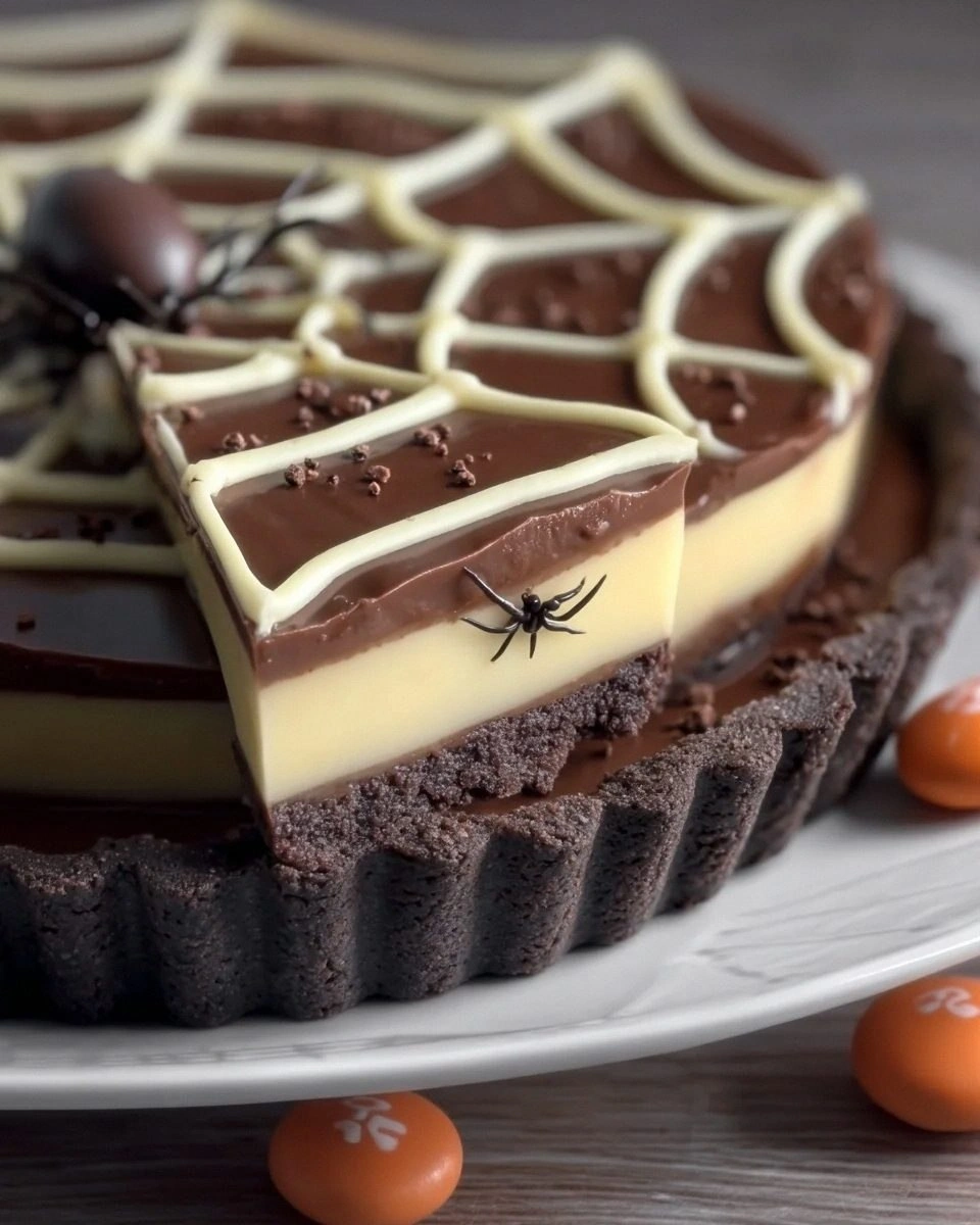 Chocolate Spiderweb Tart For Halloween