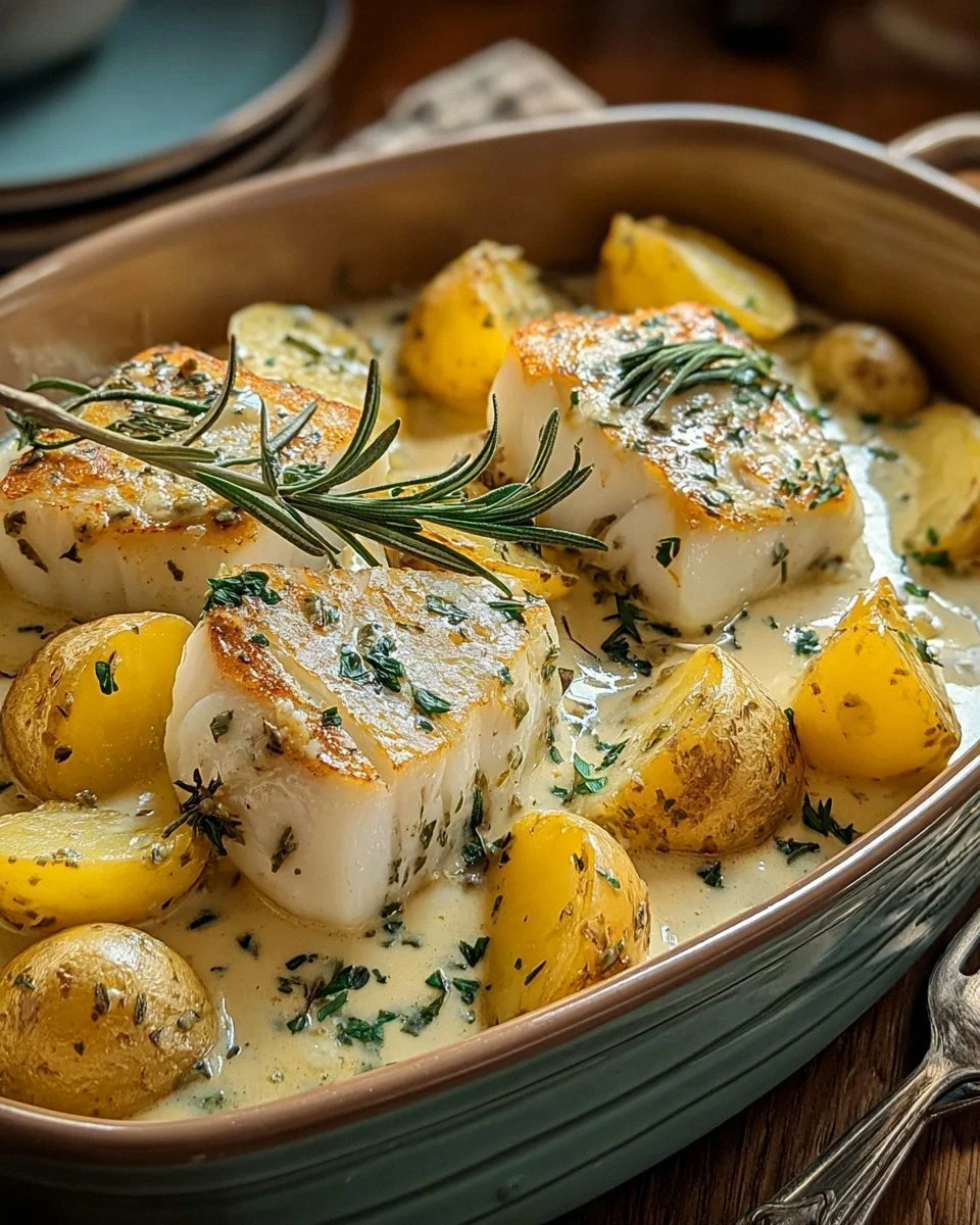 Cod and Potatoes in Rosemary Cream Sauce