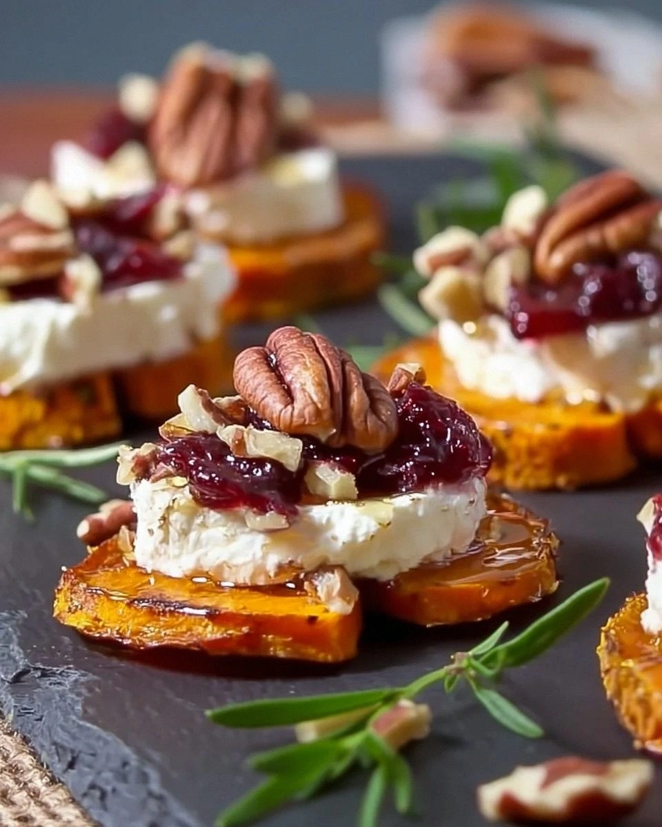 Cranberry, Pecan, Goat Cheese, Sweet Potato Bites