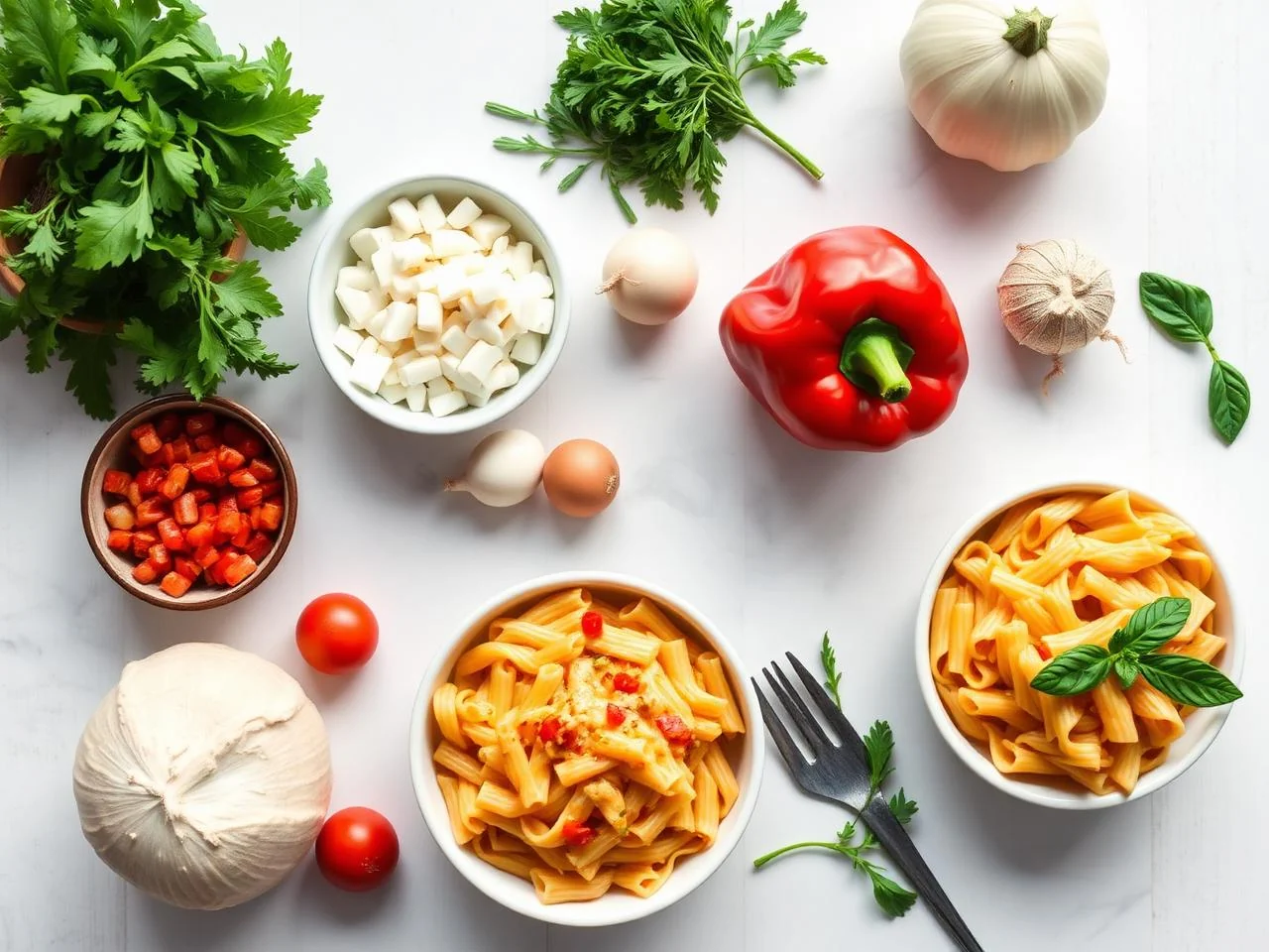 Ingredients for Creamy Bell Pepper Pasta Bake