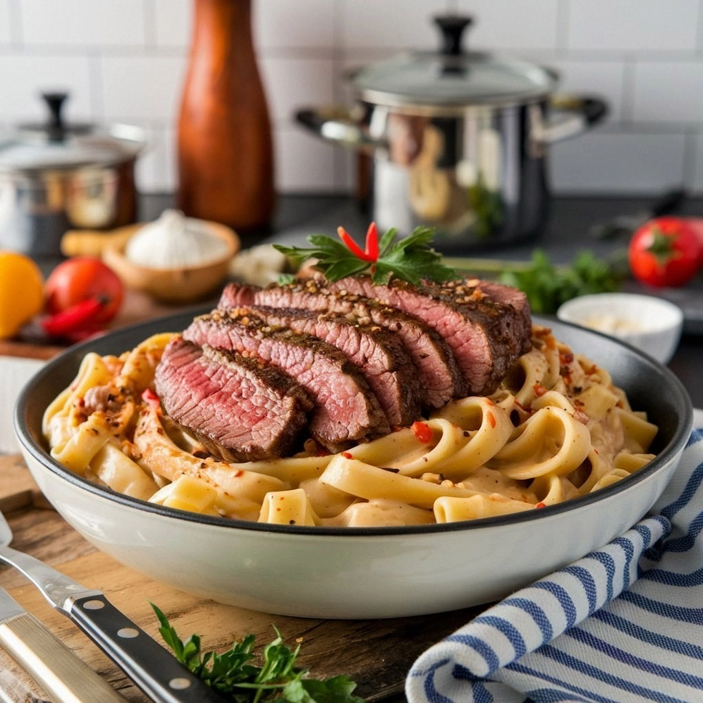 Creamy Cajun Steak Alfredo | E
