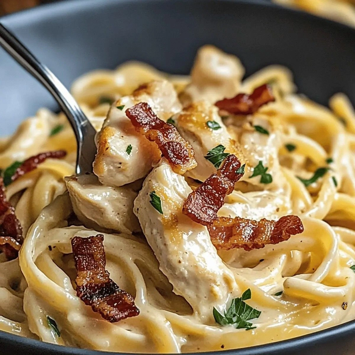 Creamy Carbonara with Crispy Chicken & Bacon Delight