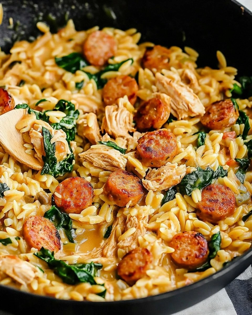 Creamy Chicken Sausage Orzo Skillet