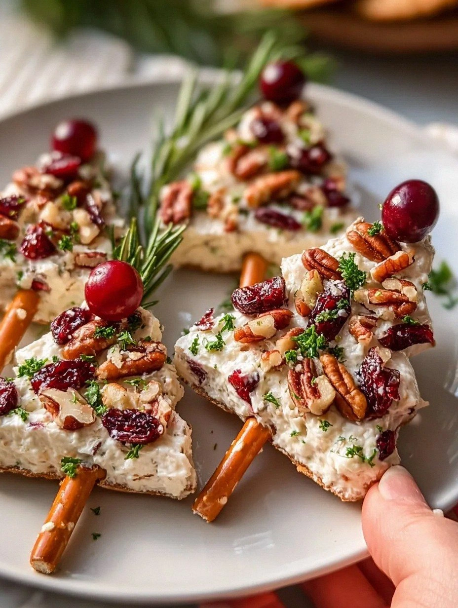 Creamy Cranberry Pecan Christmas Tree Appetizers 🎄