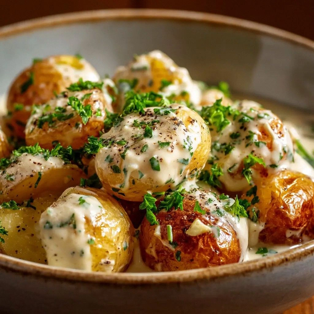 Creamy Garlic Baby Potatoes (T
