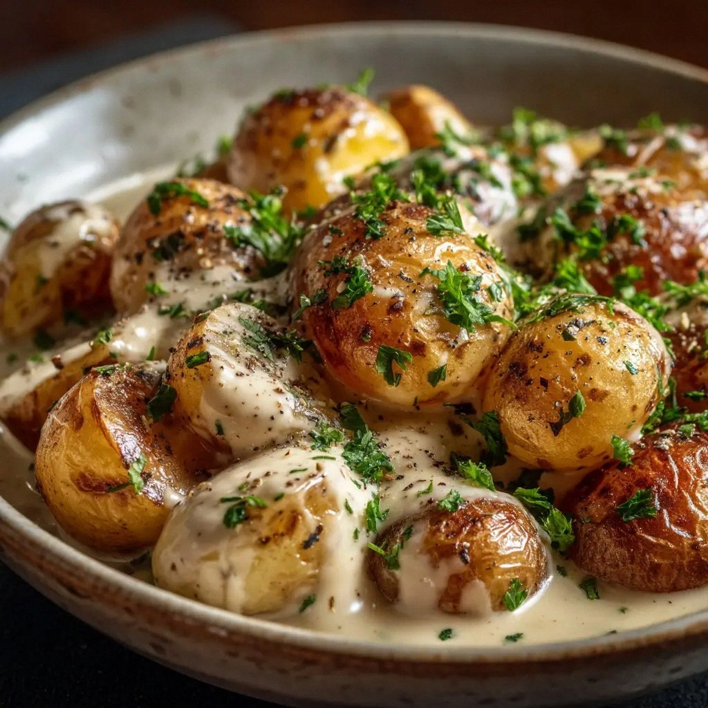 Creamy Garlic Baby Potatoes (T