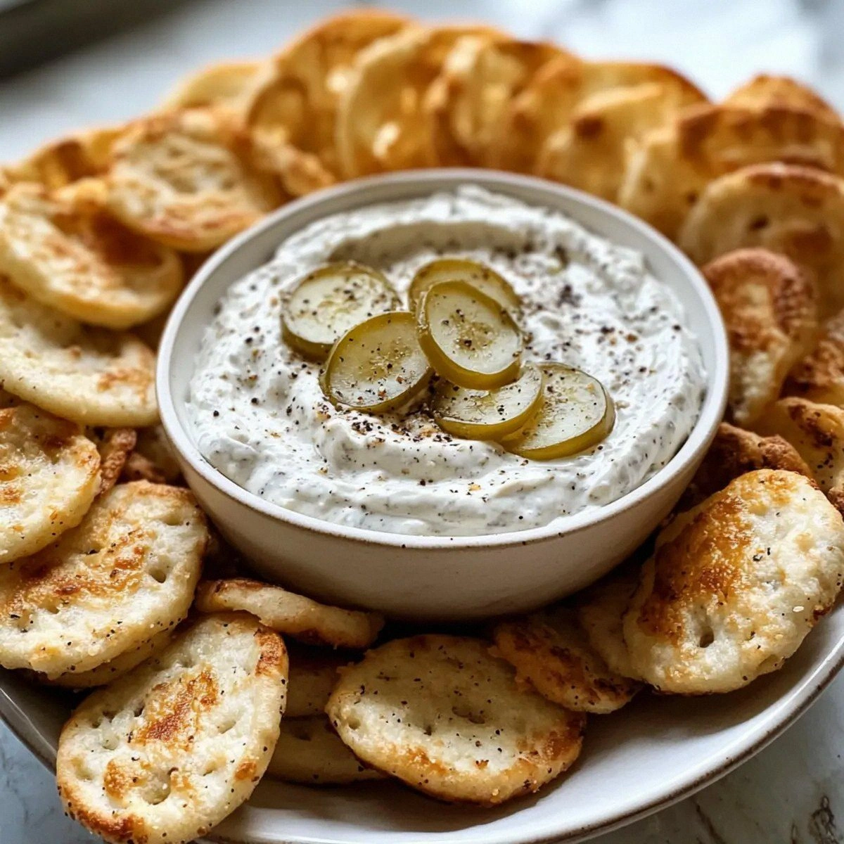 Creamy Pepperoncini Dip with Homemade Bagel Chips Bliss