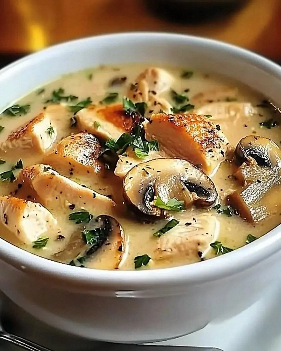 Creamy Rotisserie Chicken Mushroom Soup warms your soul.