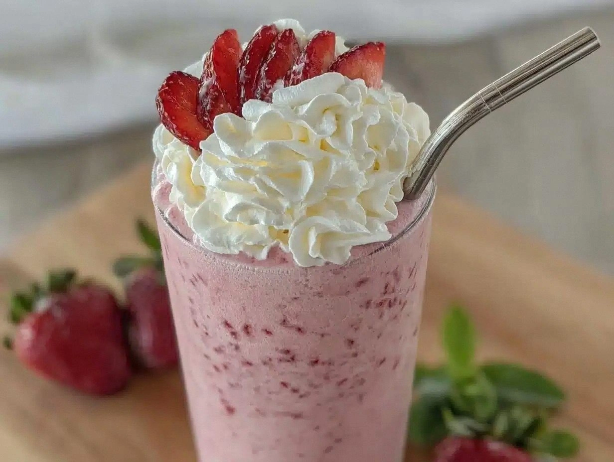 Creamy Strawberry Protein Shake Boost Recipe Easy Healthy 3-Ingredient Smoothie