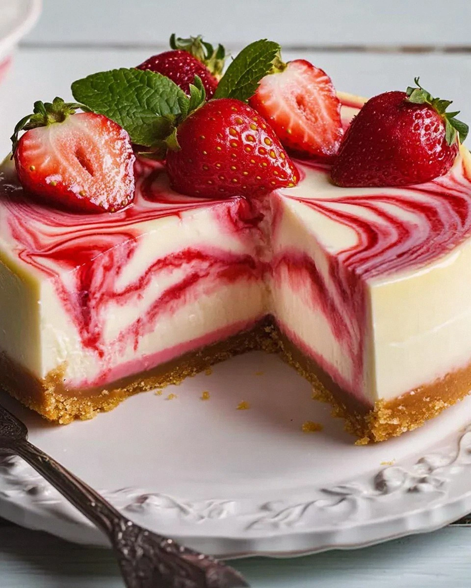 Creamy Strawberry Swirl Cheesecake – A Show-Stopping Dessert!