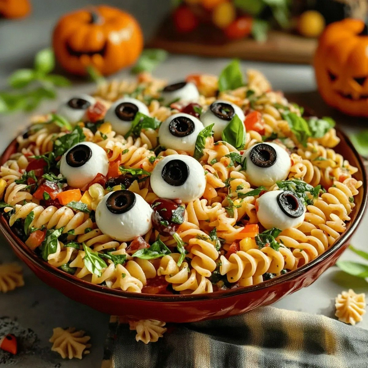 Creepy Delicious Eyeball Pasta Salad for Halloween Fun