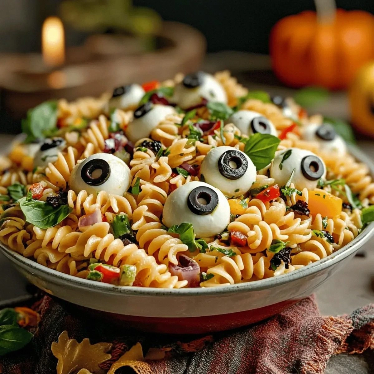 Creepy Delicious Eyeball Pasta Salad for Halloween Fun