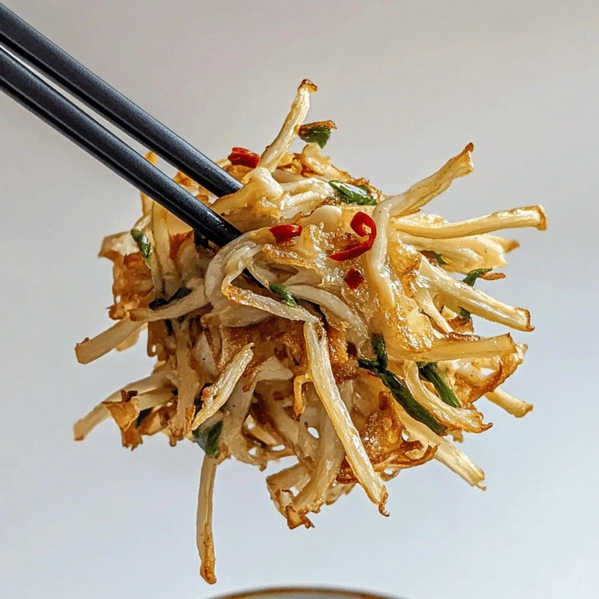 Crispy Enoki Pancakes That Will Brighten Your Plate