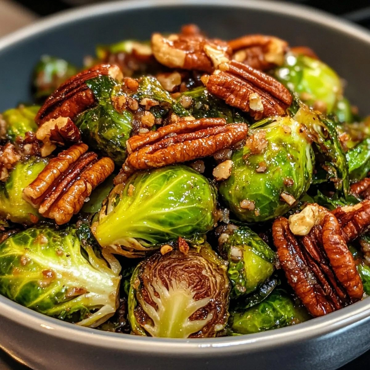 Crispy Fried Brussels Sprouts with Cider Vinaigrette & Pecans