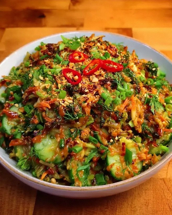 Crispy Rice Salad with Peanut Chili Dressing delights taste buds!