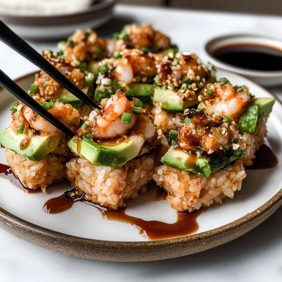 Crispy Rice with Spicy Shrimp Salad: A Sushi-Inspired Delight