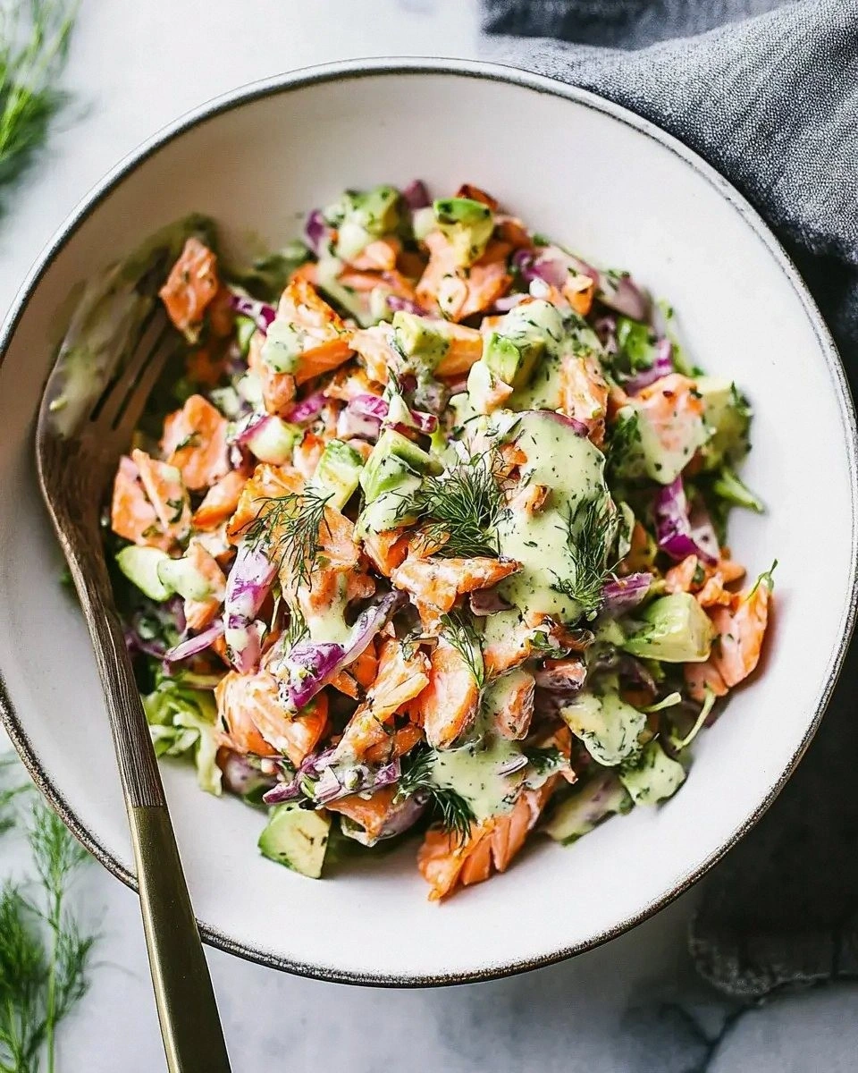 Crispy Salmon Salad with Avocado Dressing is delicious!