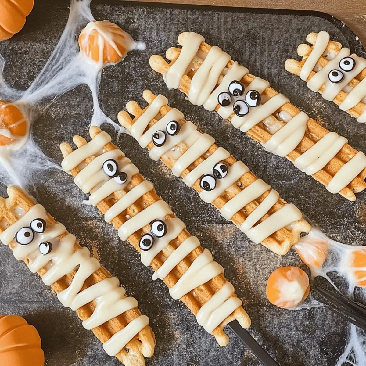 Crispy Spooky Waffle Mummy Sticks for Halloween Fun