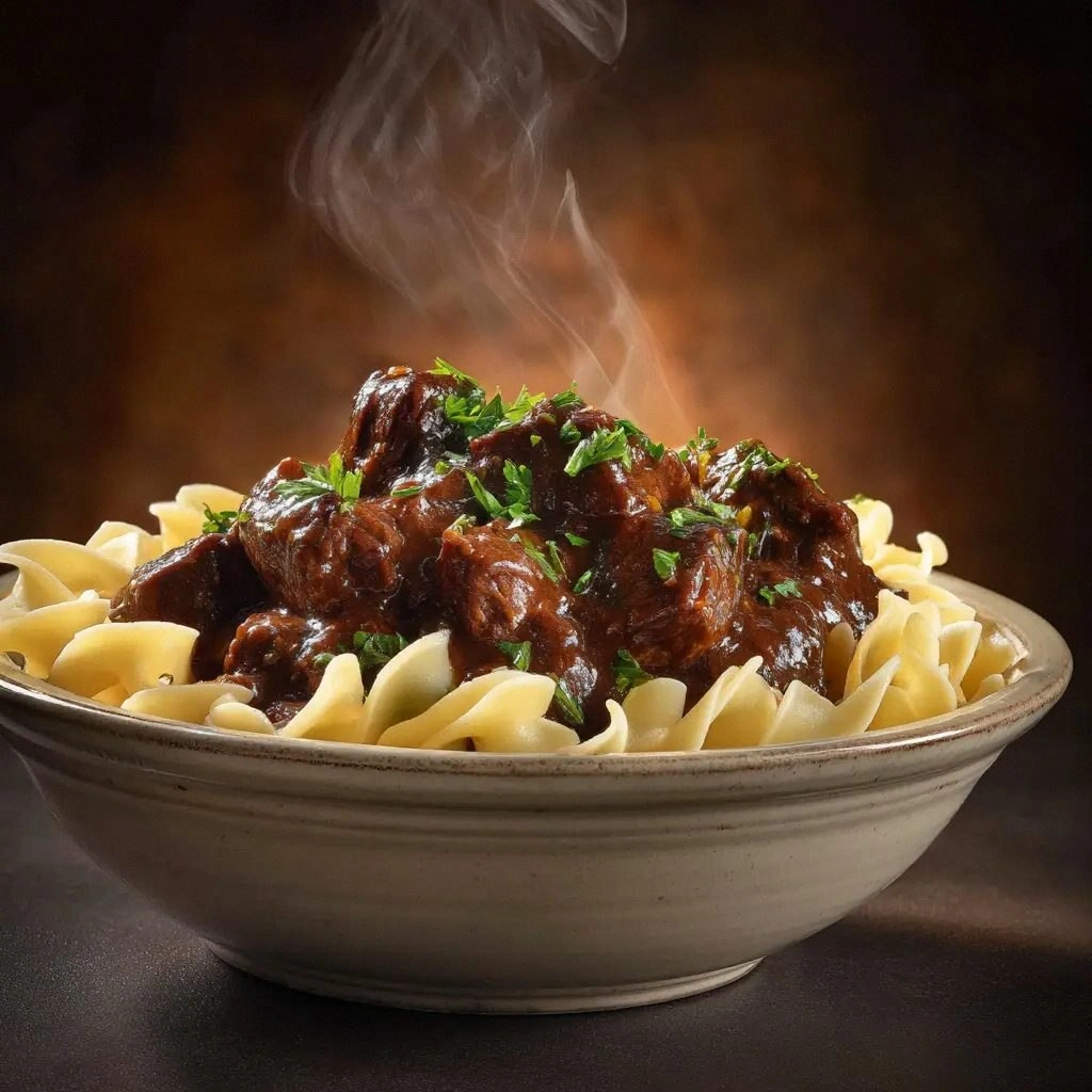 Crockpot Beef Tips & Noodles: 