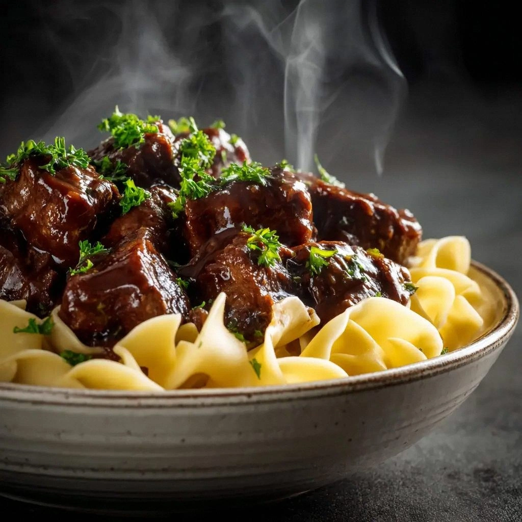Crockpot Beef Tips & Noodles: 