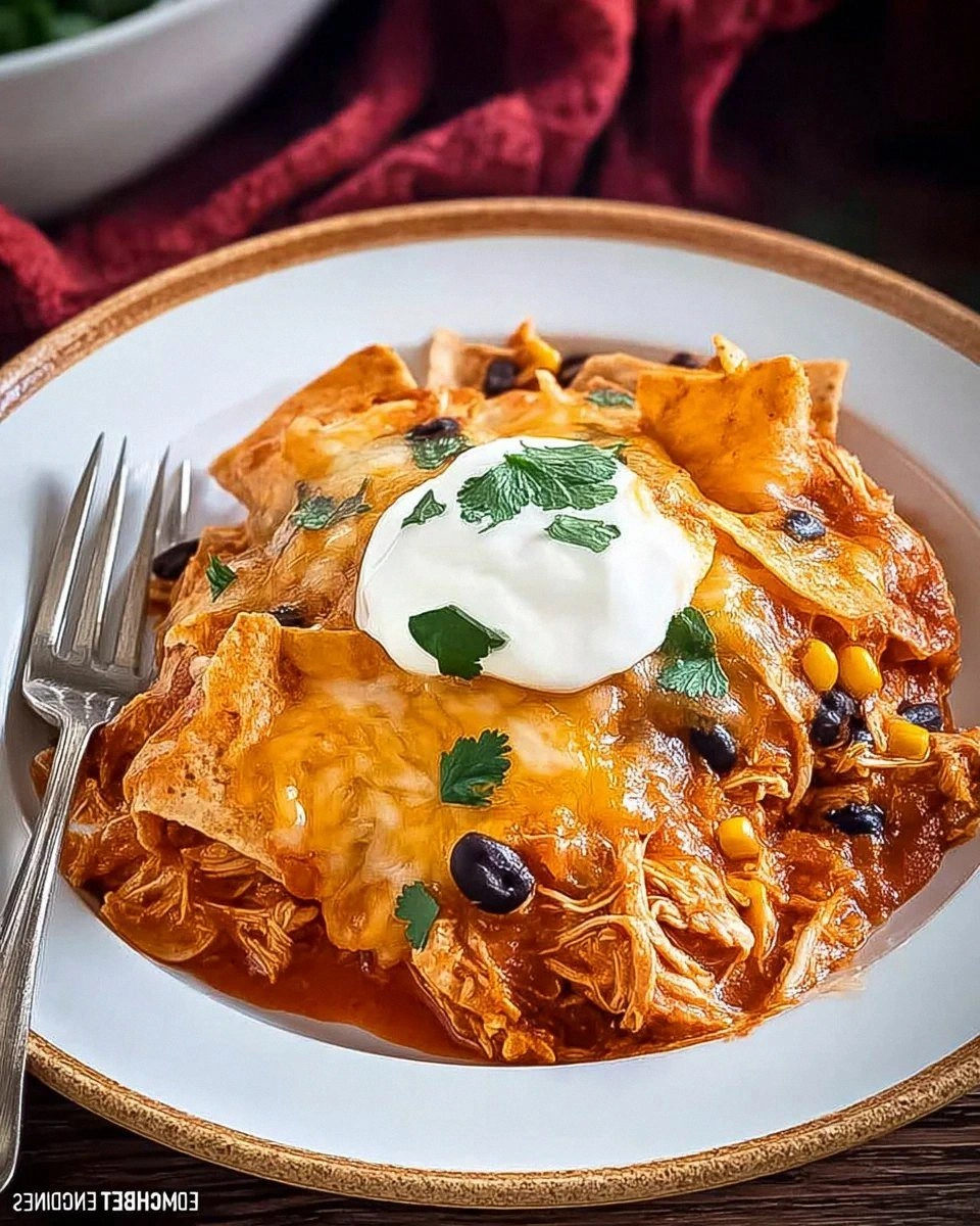Crockpot Chicken Enchilada Casserole