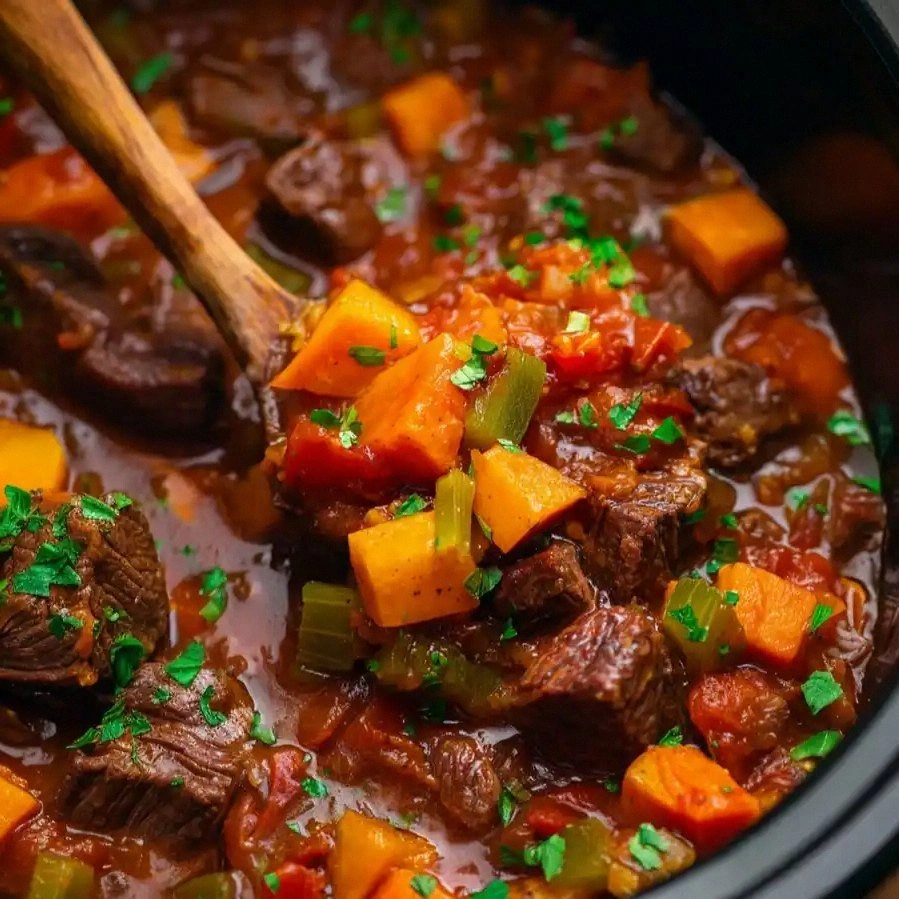 Crockpot Sweet Potato Beef Ste