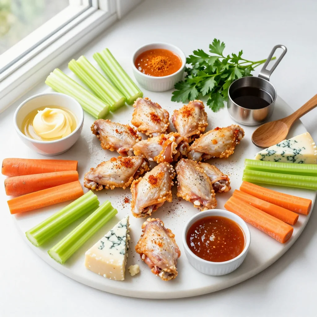 All ingredients for Crispy Air Fryer Chicken Wings with Buffalo Sauce