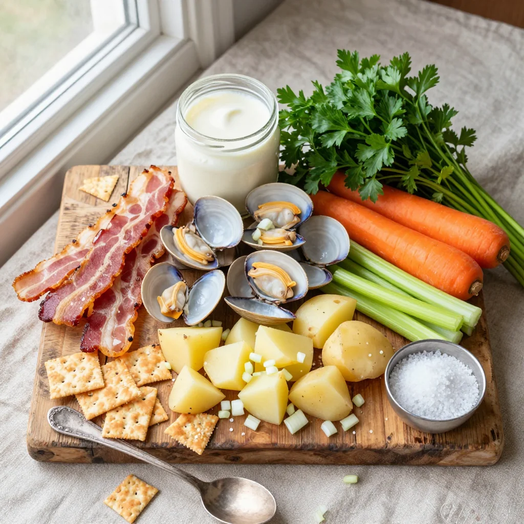 All ingredients laid out on a wooden board