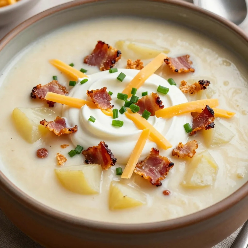 Crockpot Loaded Potato Soup With Bacon And Sour Cream Swirl