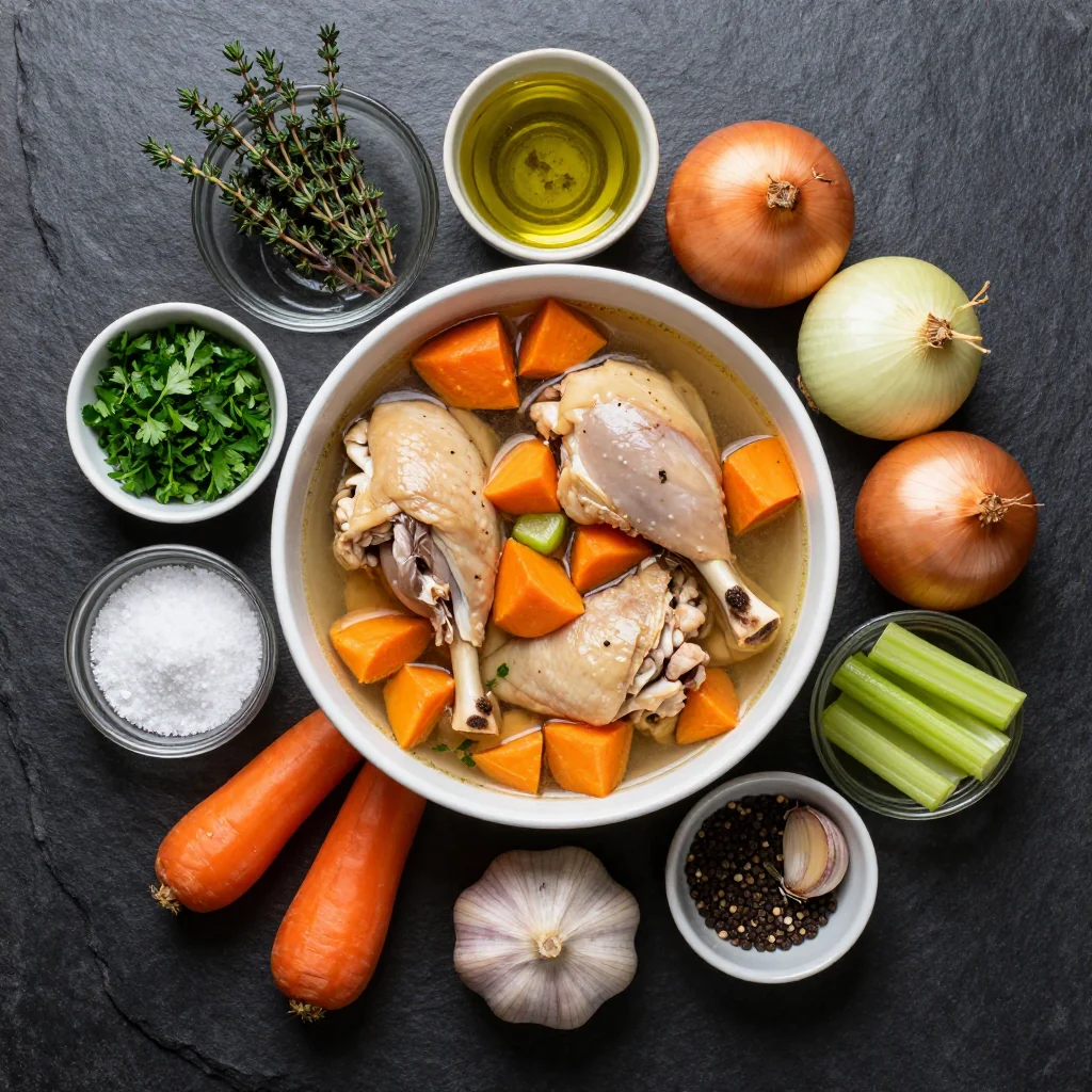 Ingredients for chicken and sweet potato stew