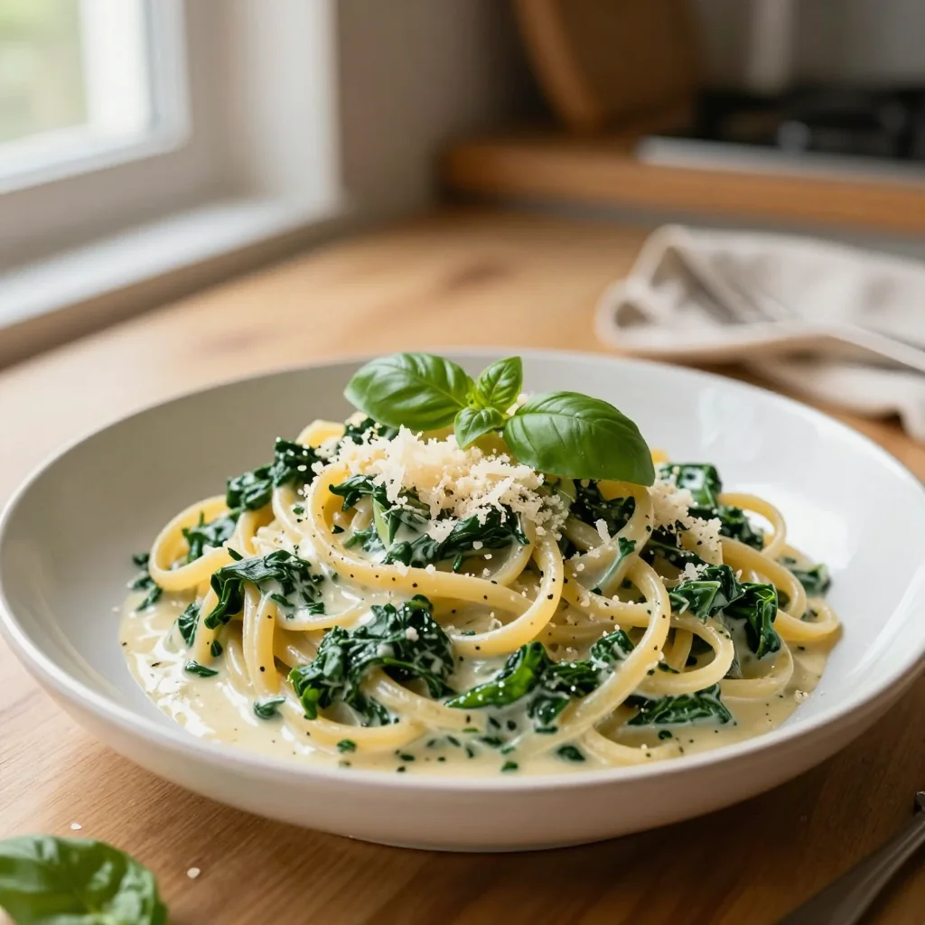 Spinach Pasta with Cream Sauce