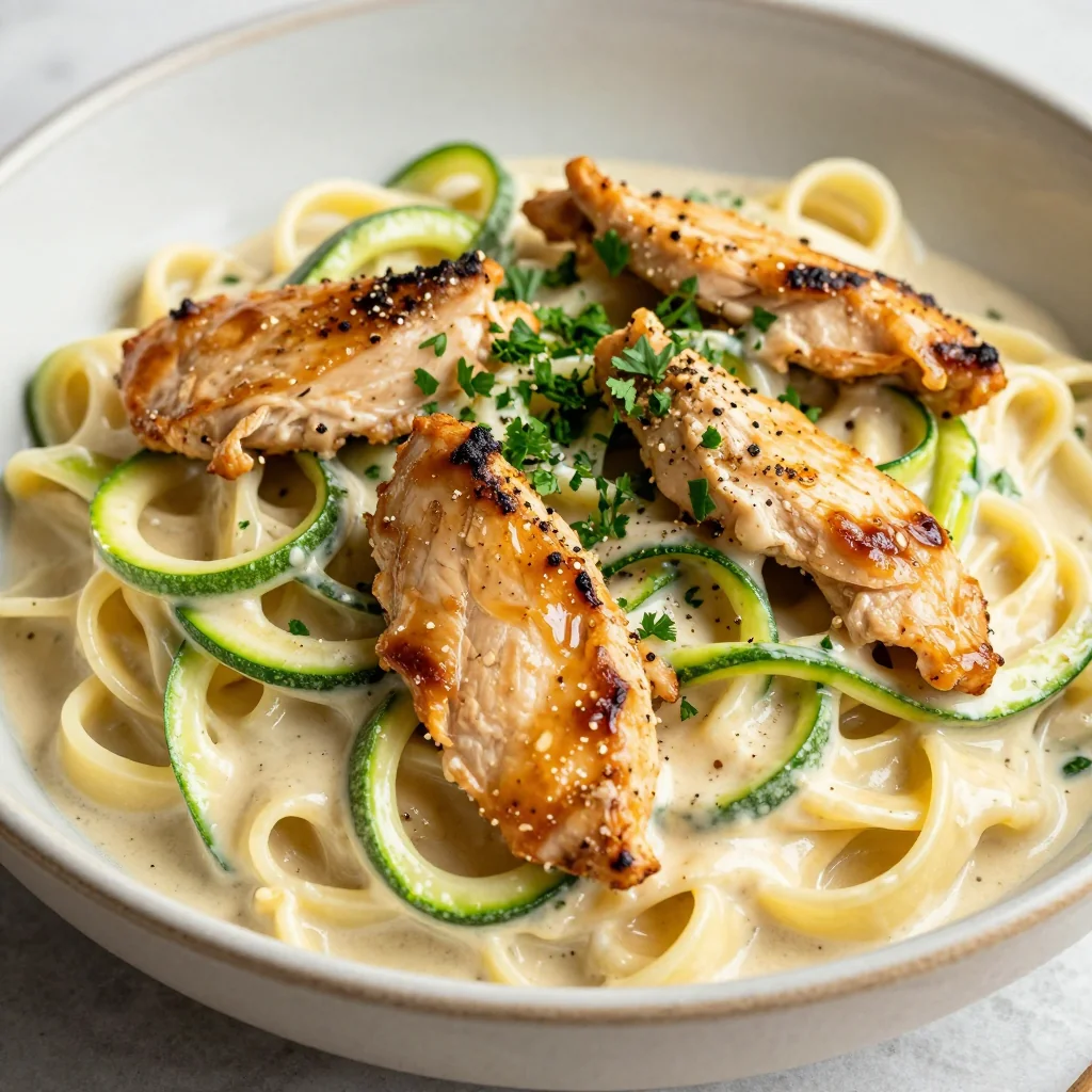 Creamy Chicken Alfredo Zucchini Noodles Low Carb