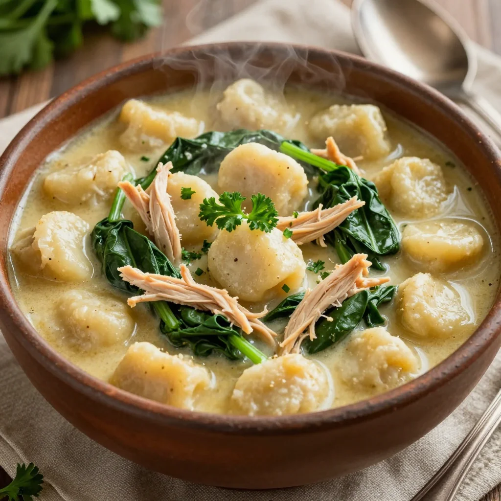 Cozy Chicken And Gnocchi Soup With Spinach