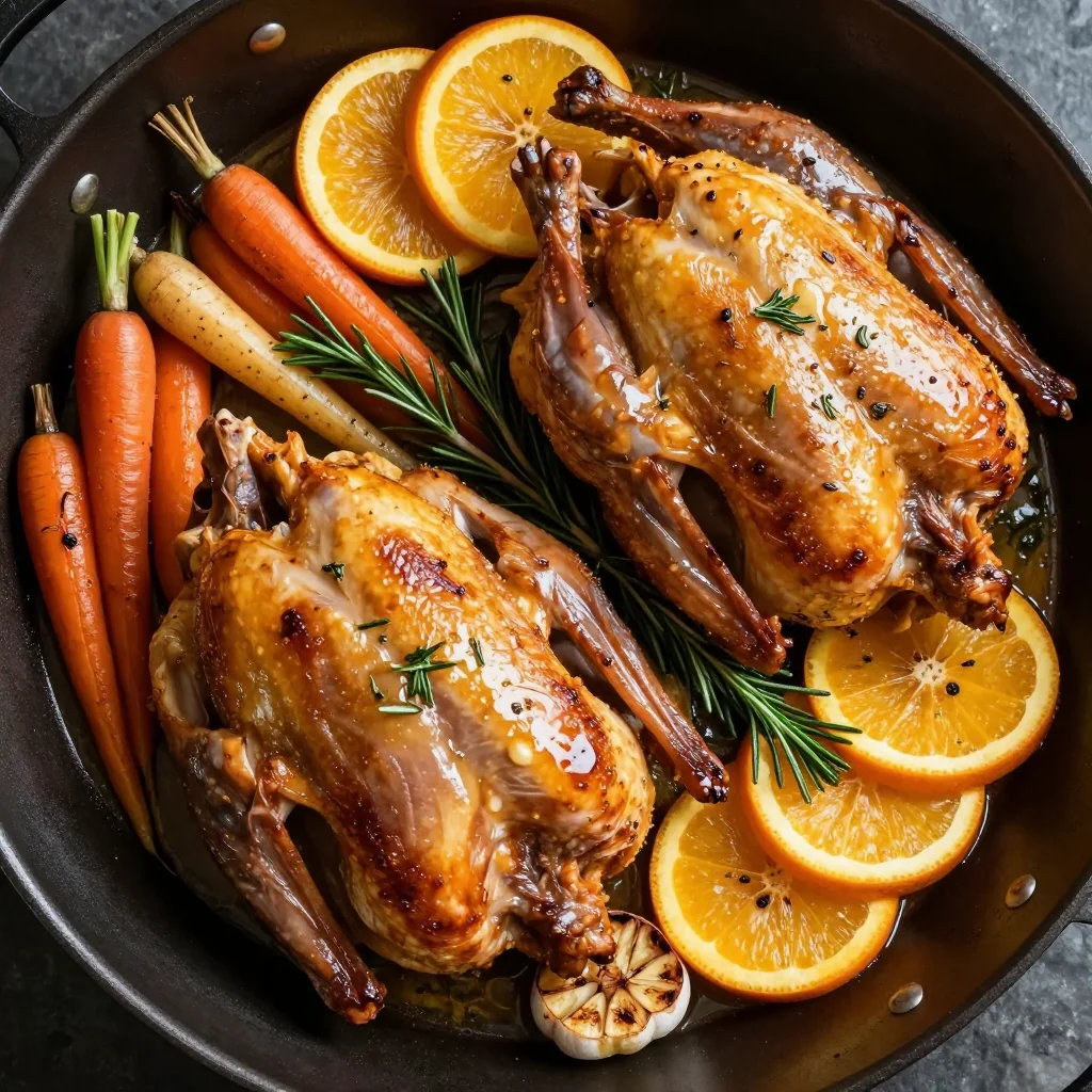 herbroasted cornish hens with citrus and root vegetables