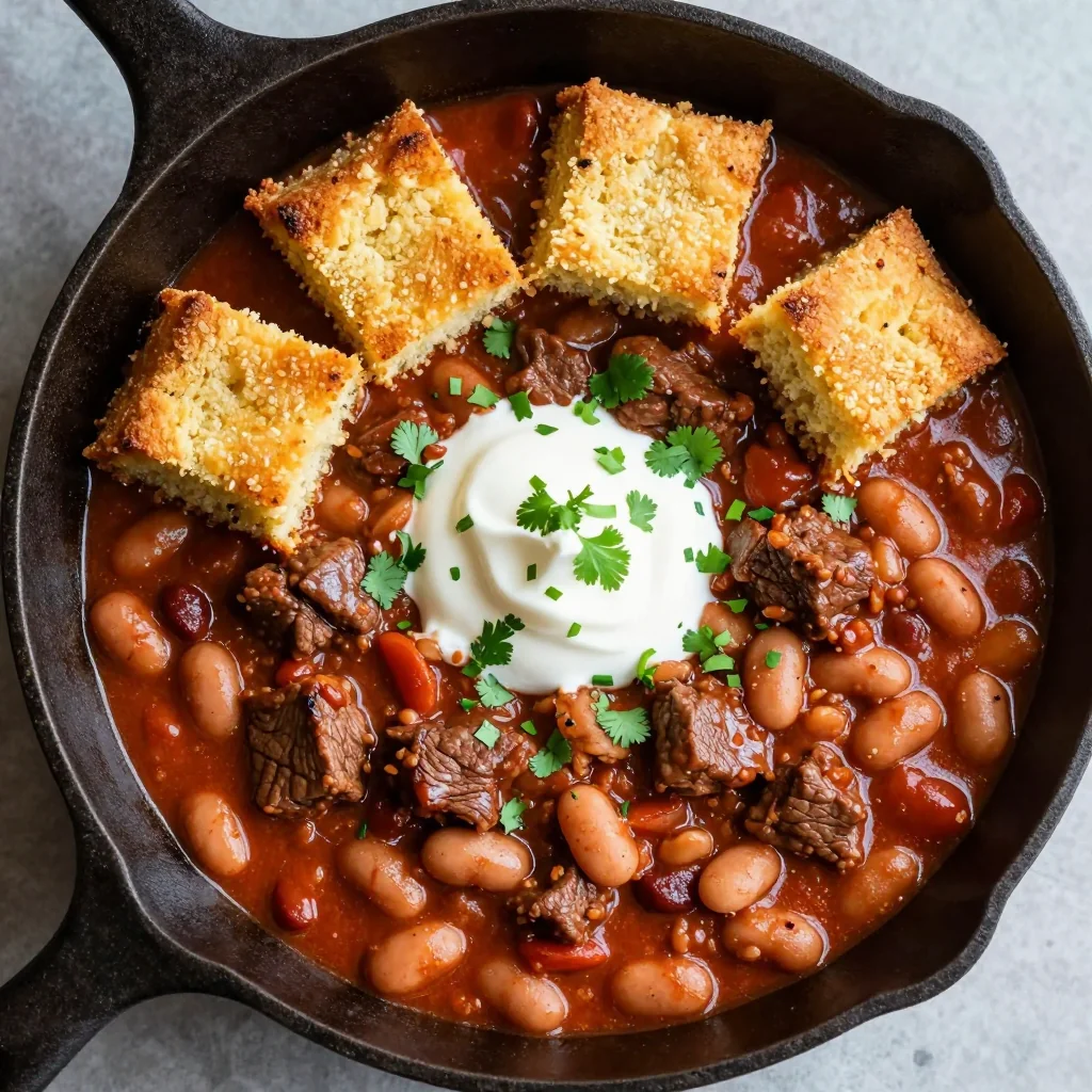 Cozy Beef and Bean Chili with Cornbread Topping