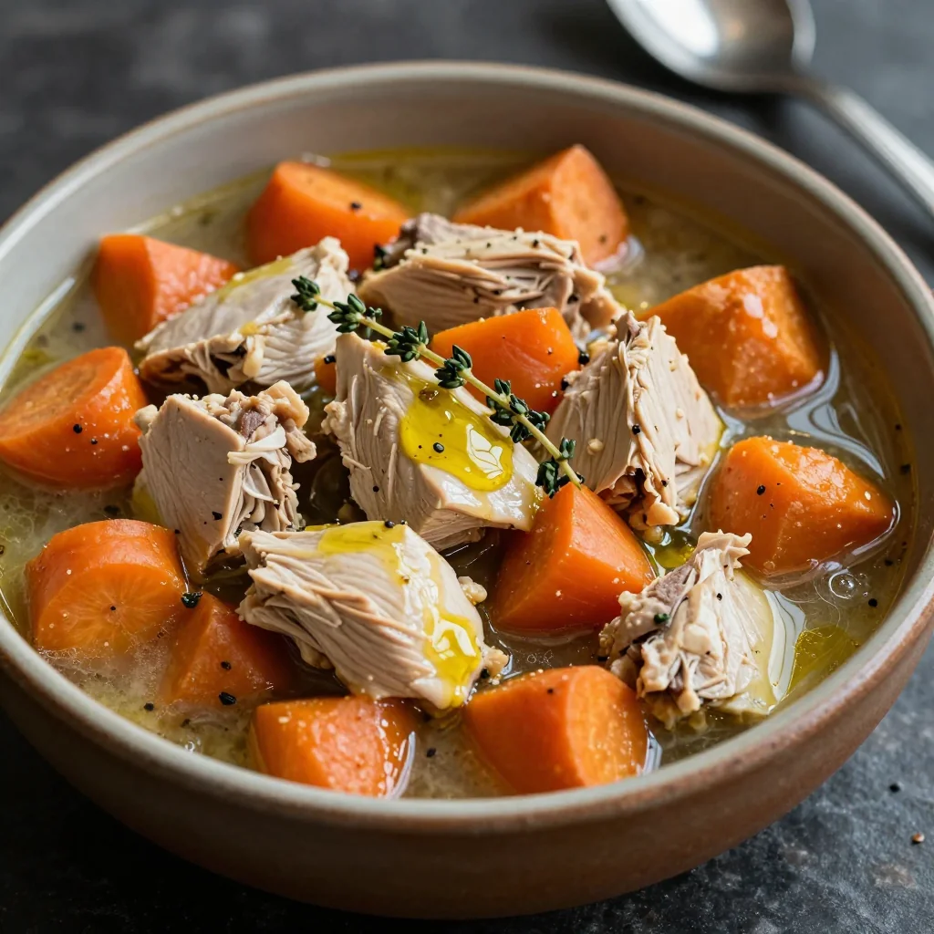 healthy slow cooker turkey stew with sweet potatoes and carrots