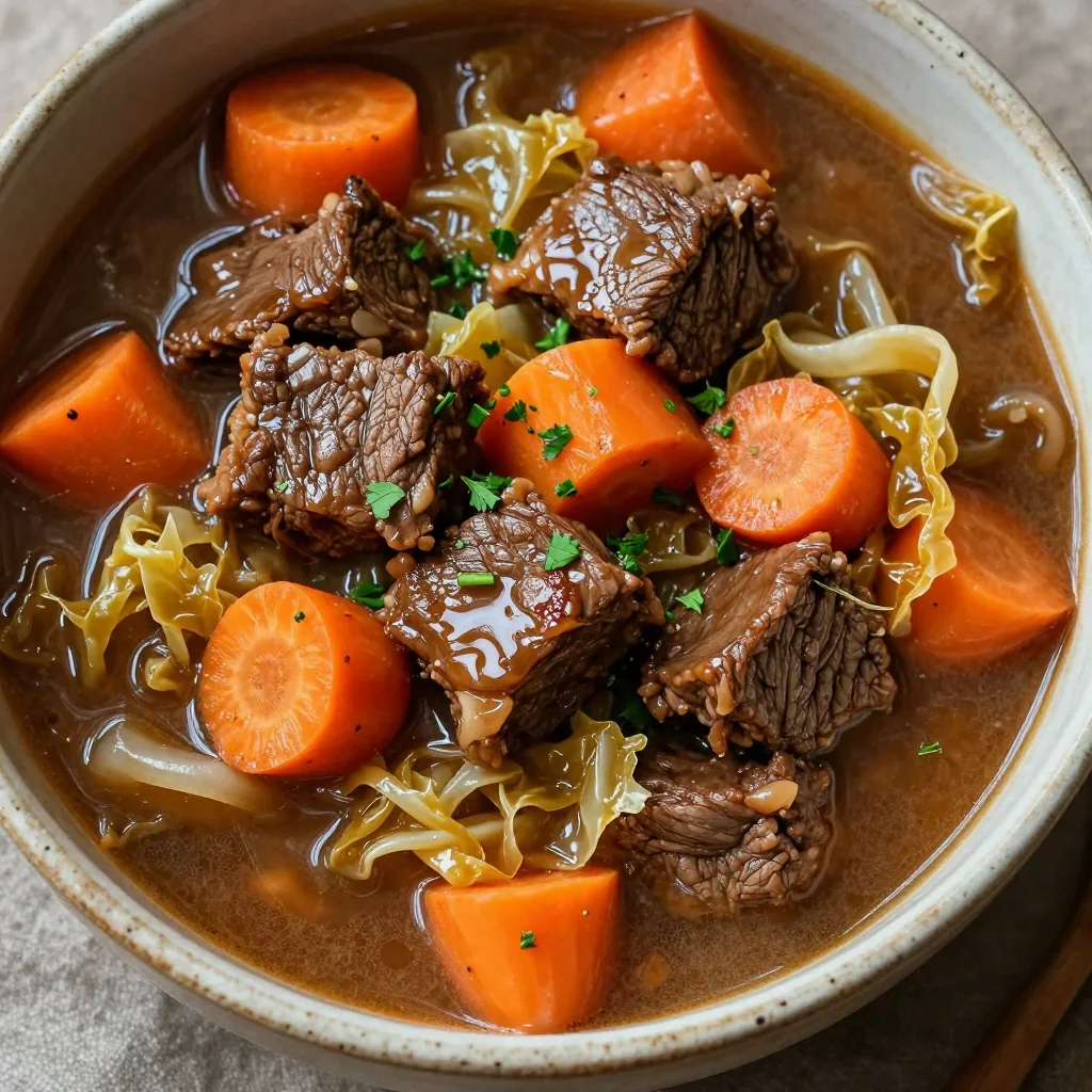 budget meal prep stew with cabbage carrots and hearty beef chunks