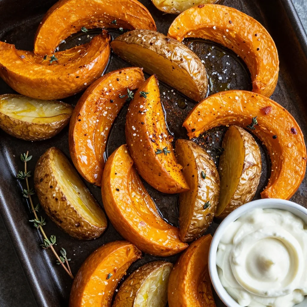 budgetfriendly garlicky roasted winter squash and potatoes for dinner