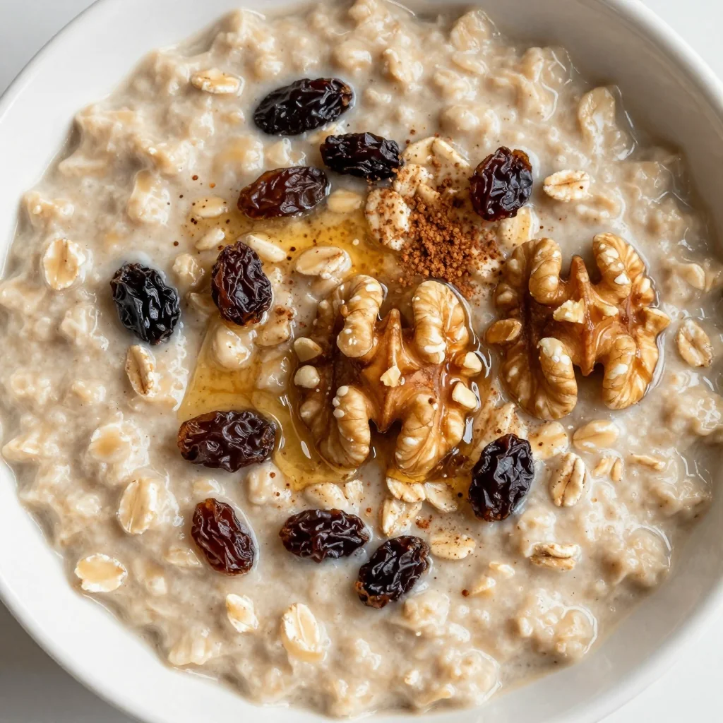 Warm Spiced Oatmeal with Raisins and Walnuts for a Cozy Start