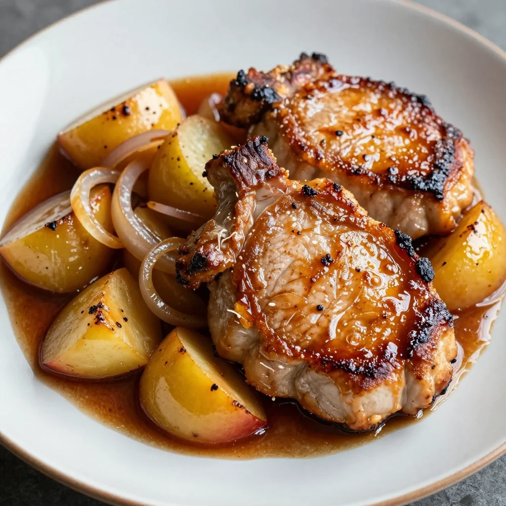 Quick Weeknight Freezer Pork Chops with Apples and Onions