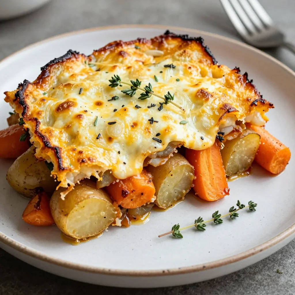 budgetfriendly root vegetable casserole with potatoes and sweet potatoes