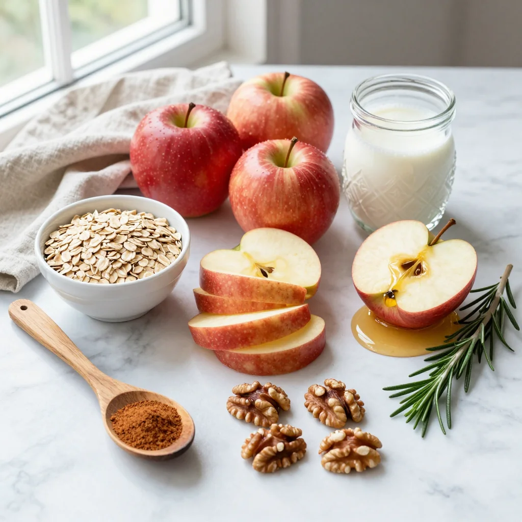 All ingredients for Baked Oatmeal with Apple Cinnamon and Walnuts