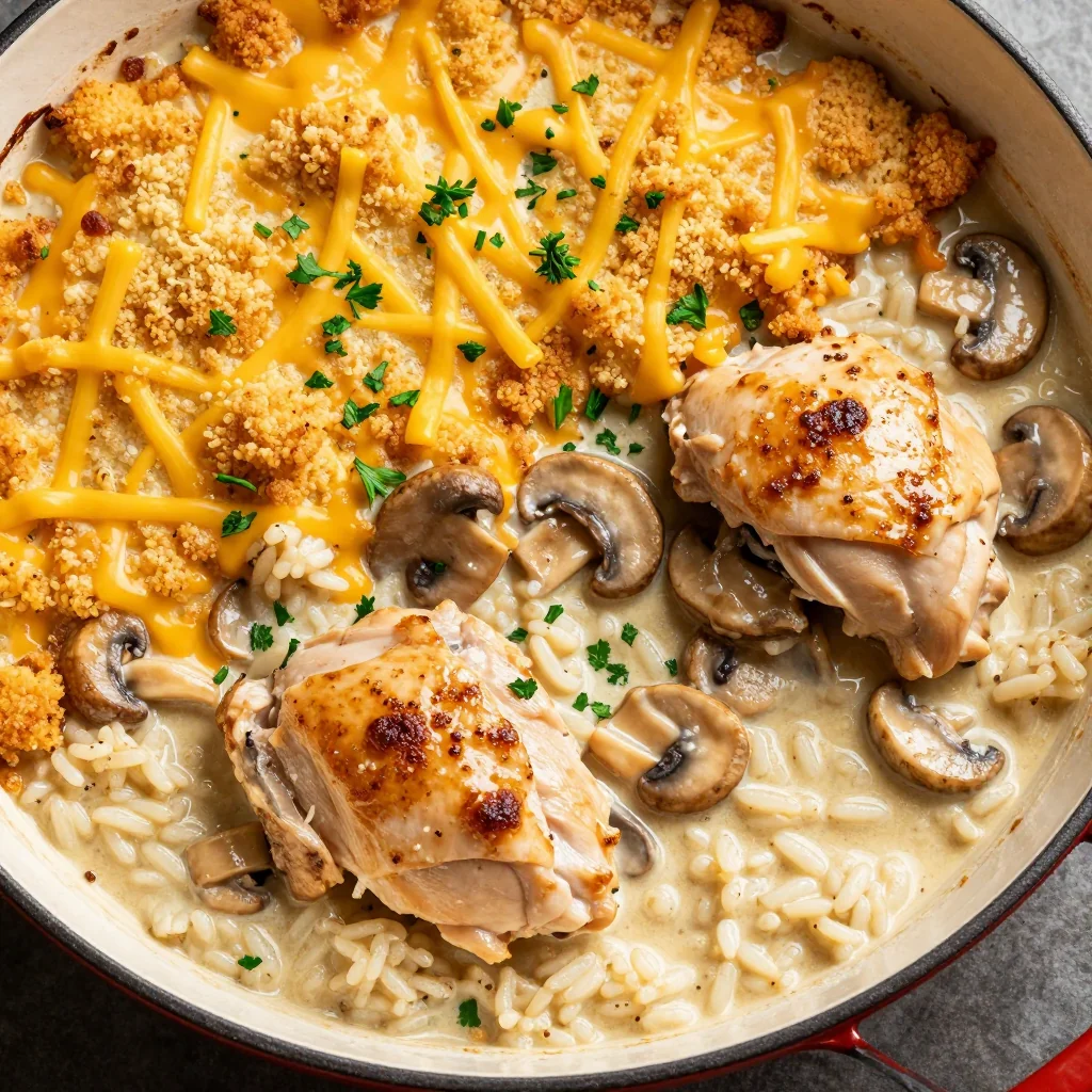 Budget Chicken and Rice Casserole with Creamy Mushroom Sauce