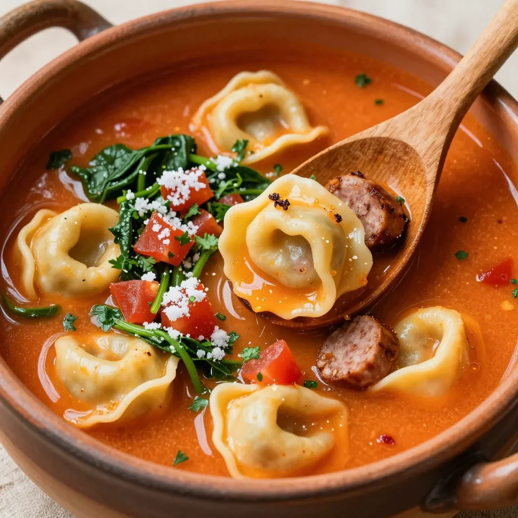 Easy One Pot Creamy Sausage and Tortellini Soup