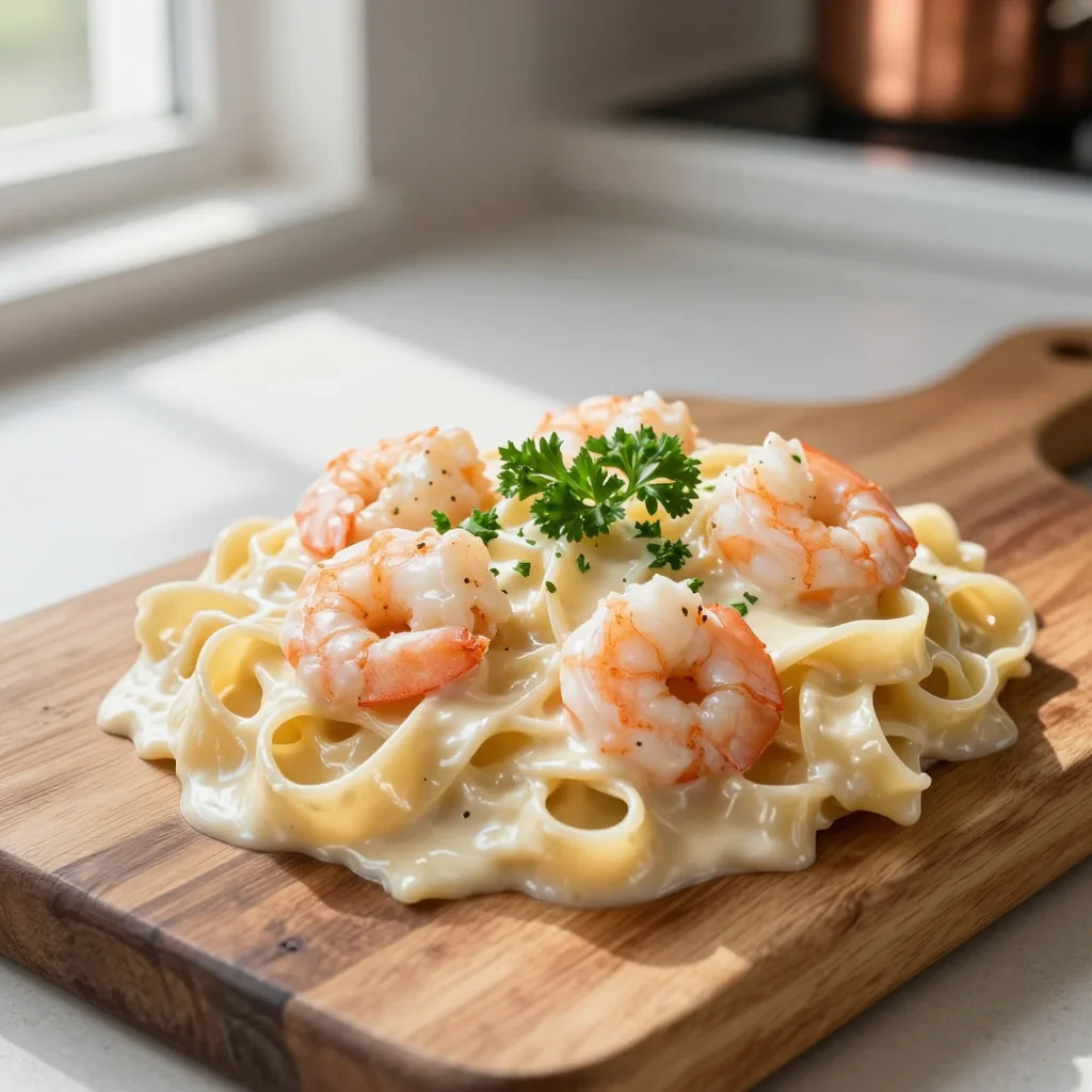 Creamy Garlic Shrimp Alfredo with Fettuccine